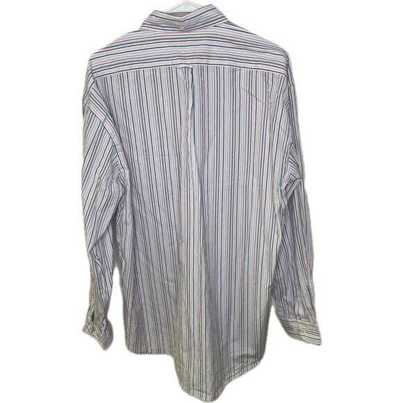 Faconnable Shirt Mens Button Down Shirt Short Sleeve Casual Blue Pink Striped L - Picture 2 of 7